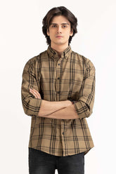 Beige Black Checkered Casual Shirt CS-YD22-045